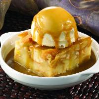 Dulce De Leche Bread Pudding · House favorite. Moist, house-made bread pudding served warm with a scoop of premium vanilla ...