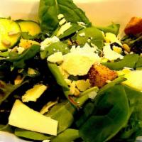 House Salad · Spring Greens, Apple, Red Onion, Tomato, Cucumber, Mustard Vinaigrette, Balsamic Vinaigrette...