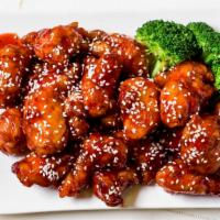 Sesame Chicken · Deep fried chicken marinated in a special sauce, topped with sesame.