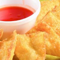 Crab Rangoon (5) · Crab meat, cream cheese & scallions wrapped in wonton skin & fried.