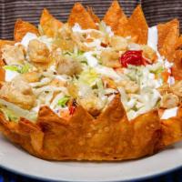 Taco Salad · flour bowl salad served with your choice of meat, (chicken, ground beef, pork, avocado, stea...