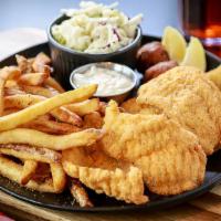 1/2 Lb. Red River Catfish Dinner · Whole mess of USA farm raised catfish, served with fresh coleslaw, fries, hushpuppies & tart...