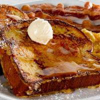  Brioche French Toast Platter · Two slices of thick-cut brioche bread dipped in our signature batter, grilled and sprinkled ...