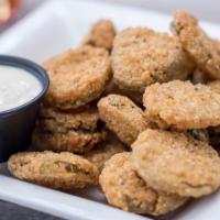 Fried Pickles · Breaded and Southern-fried pickle chips served with ranch dressing. 790 cal.
