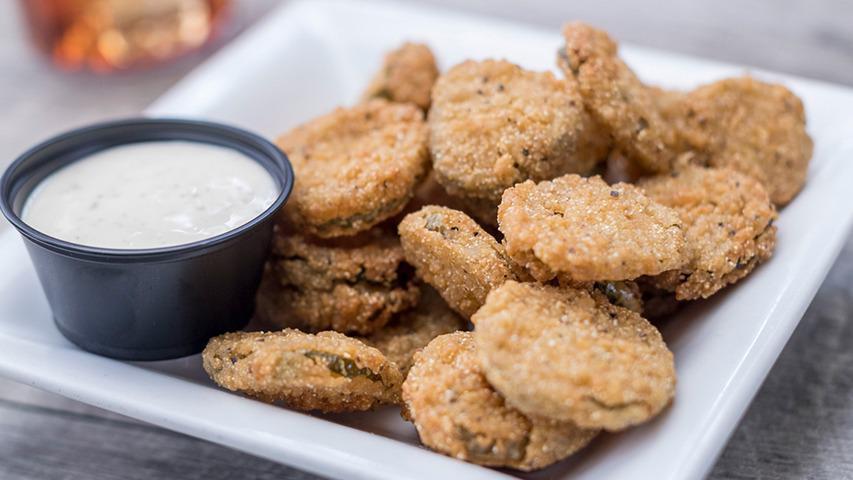 Fried Pickles · Breaded and Southern-fried pickle chips served with ranch dressing. 790 cal.