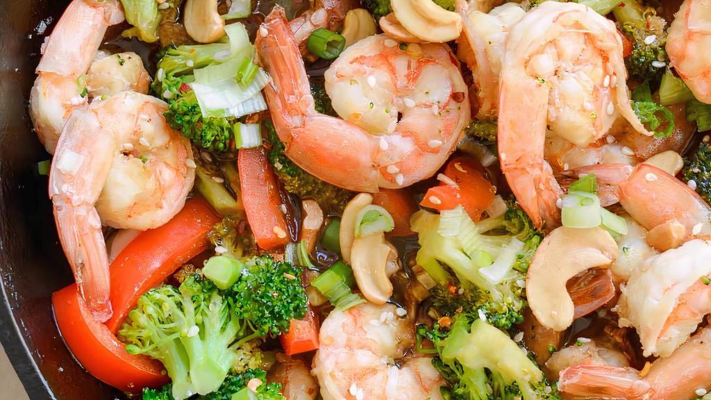 Shrimp With Vegetables · Stir-fried with fresh mixed vegetables in the chef's special white wine garlic sauce.