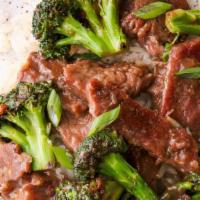 Beef With Broccoli · Stir-fried with fresh broccoli crowns in the chef's rich brown sauce.