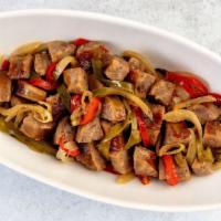 Italian Sausage And Peppers · A generous portion of mild Italian sausage, garnished with sautéed onions and peppers.
