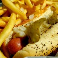 Hot Dog And Fries · All beef hot dog. Your way or Chicago style.