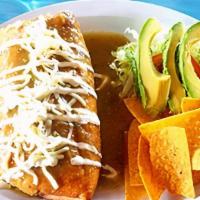 Chimichanga Platter · Popular. Fried flour tortilla (one choice of meat, rice, and beans inside) topped with red s...