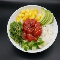 Hawaiian Poke Bowl · Sushi Rice, Marinated Tuna, Mango, Avocado, Cucumber and Seaweed Salad