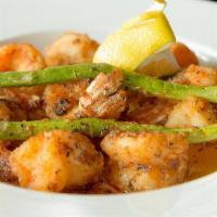 U12 Shrimp · Pan fried shrimp in spicy garlic butter served with asparagus