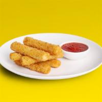 Mozzarella Sticks · Four mozzarella sticks with a side of marinara.