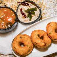 Sambar Vada(2) · Fried lentil donut dipped in a sambar