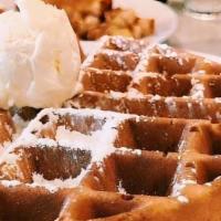 Belgian Waffle · Whipped butter,. powdered sugar and. maple syrup