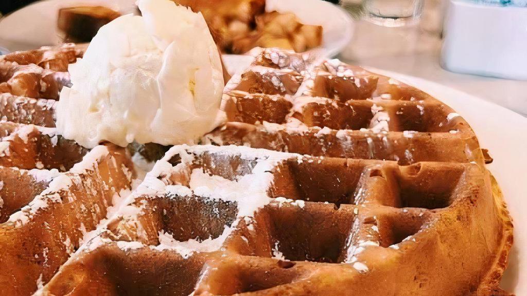 Belgian Waffle · Whipped butter,. powdered sugar and. maple syrup