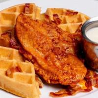 Chicken & Waffle · Chicken and Waffle. Seasoned chicken-infused waffle, Nashville. hot chicken breast, chopped ...