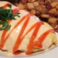 Buffalo Chicken Omelet · Pulled chicken breast, cream cheese and melted cheddar-jack. Topped with buffalo. ranch sauc...