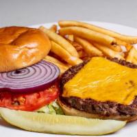 Angus Burger · Grilled fresh Angus beef with your choice. of cheese, lettuce, tomato and red. onion on a to...