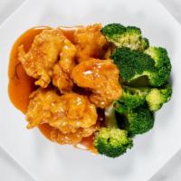 Orange Chicken · Spicy. Chicken breast and broccoli in an orange flavored glaze.