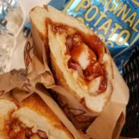 Bbq Chicken Sandwich · Sweet Barbecue Sauce, Oven-Roasted Chicken Breast, Red Onions, Mozzarella and Smoked Gouda C...