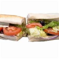 Club Med Veggie Sandwich · Hearts of Romaine, Cucumbers, Cherry Tomatoes, Red Onions, Kalamata Olives, Feta Cheese with...