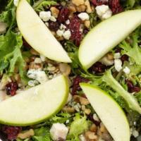 Cran-Apple Salad · Mixed greens, chicken breast, Granny Smith apples, cranberries, walnuts and blue cheese. Ser...