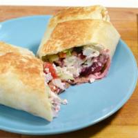 Greek Veggie Wrap · Lettuce, tomato, beets, onions, feta cheese and cucumbers.