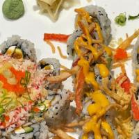 7 Crunchy Roll · shrimp tempura,cucumber,snow crab,topped with crunchy w.eel sauce ,spicy mayo