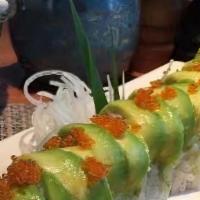16 Caterpillar Roll · smoked-eel,tamago,crabmeat topped with avocado and eel sauce and spicy mayo