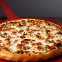 The Works Pizza · Maciano's original, generous portions of sausage, pepperoni, ground beef, bacon, mushrooms, ...