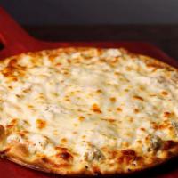 White Pizza · Regular pizza sauce, fresh garlic, ricotta cheese and tomatoes.