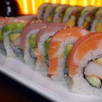 Rainbow · Fresh tuna, salmon, snapper, white tuna, shrimp, avocado, cucumber, crab salad.

Consuming r...