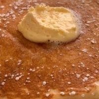 Buttermilk Pancakes · Topped with powdered sugar & served with warm maple syrup & butter.