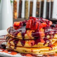 *Berry Berry Cakes · Pancakes mixed with fresh strawberry, blubbery and topped with a mixed berry sauce