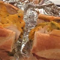 Dave’S Far Out Chicken · Juicy chicken, Daves hot sauce, onions, Cheddar cheese, hot peppers, herbs, and Daves cosmic...