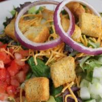 Garden Salad - Full · Mixed lettuce, cheddar cheese, cucumbers, red onions, tomatoes and croutons.
