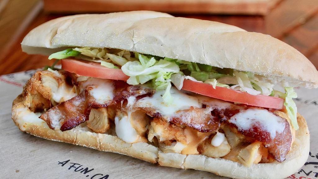 Chicken Bacon Ranch Sub · Seasoned chicken, bacon, lettuce andtomatoes drizzled with Roosters SpicyRanch. Topped with cheese.