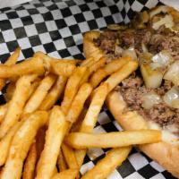 South Philly Cheese Steak · Sliced sirloin, white American, amoroso's hoagie. Add sauteed onions, green peppers or mushr...