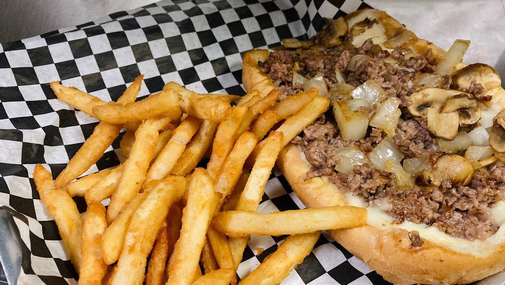 South Philly Cheese Steak · Sliced sirloin, white American, amoroso's hoagie. Add sauteed onions, green peppers or mushrooms for no extra charge. This is our most popular sandwich and our staff favorite!