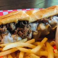 French Dip · Shaved rare roast beef, provolone, mayo, au jus.