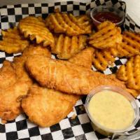 Chicken Strips · Three hand-breaded chicken breast tenders with choice of dipping sauce and fries. Try it tos...