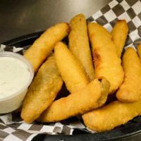 Fried Pickles · Breaded dill pickle spear fried crispy. Choose dipping sauce. House Ranch or Chipotle Ranch ...