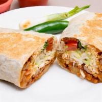 Chicken Burrito · Served with lettuce, tomato, beans, cheese, and sour cream.