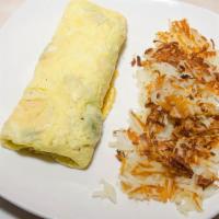 Southwestern Omelette · Served with your choice of hash browns, grits, or two pancakes, and toast.