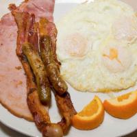 Big Bee Special · Three eggs, two sausages, two bacon, one slice of ham, hash browns, and toast. Substitute tw...