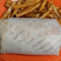 Burrito · Your choice of meat, rice, beans, lettuce, pico de gallo, and chipotle sauce, all wrapped in...