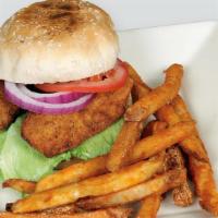 Fish Burger · Served with French fries.