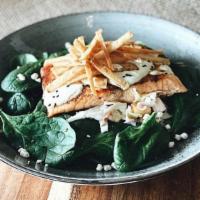 Ensalada Con Salmon · Spinach and mixed greens in tropical vinaigrette, grilled salmon, goat cheese, sesame seeds,...