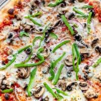 Eat Your Veggies  · Vegetarian. Onions, green peppers, mushrooms and black olives.